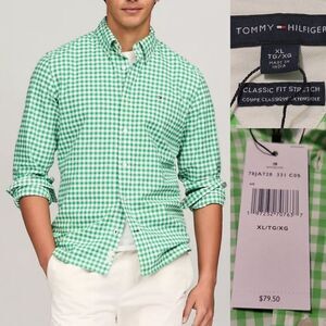 $80 NEW XL TALL GRAND ORGANIC COTTON GREEN WHITE CHECK LONG SLEEVE SHIRT NWT